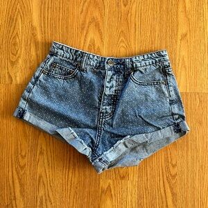 Denim Polka Dot Cuffed Shorts